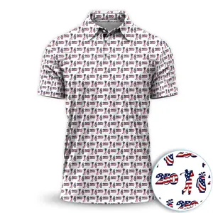 Men’s Patriotic 250 Print Golf Polo Shirt Red White Blue Lightweight Short Sleeve Outdoor Activewear Design
