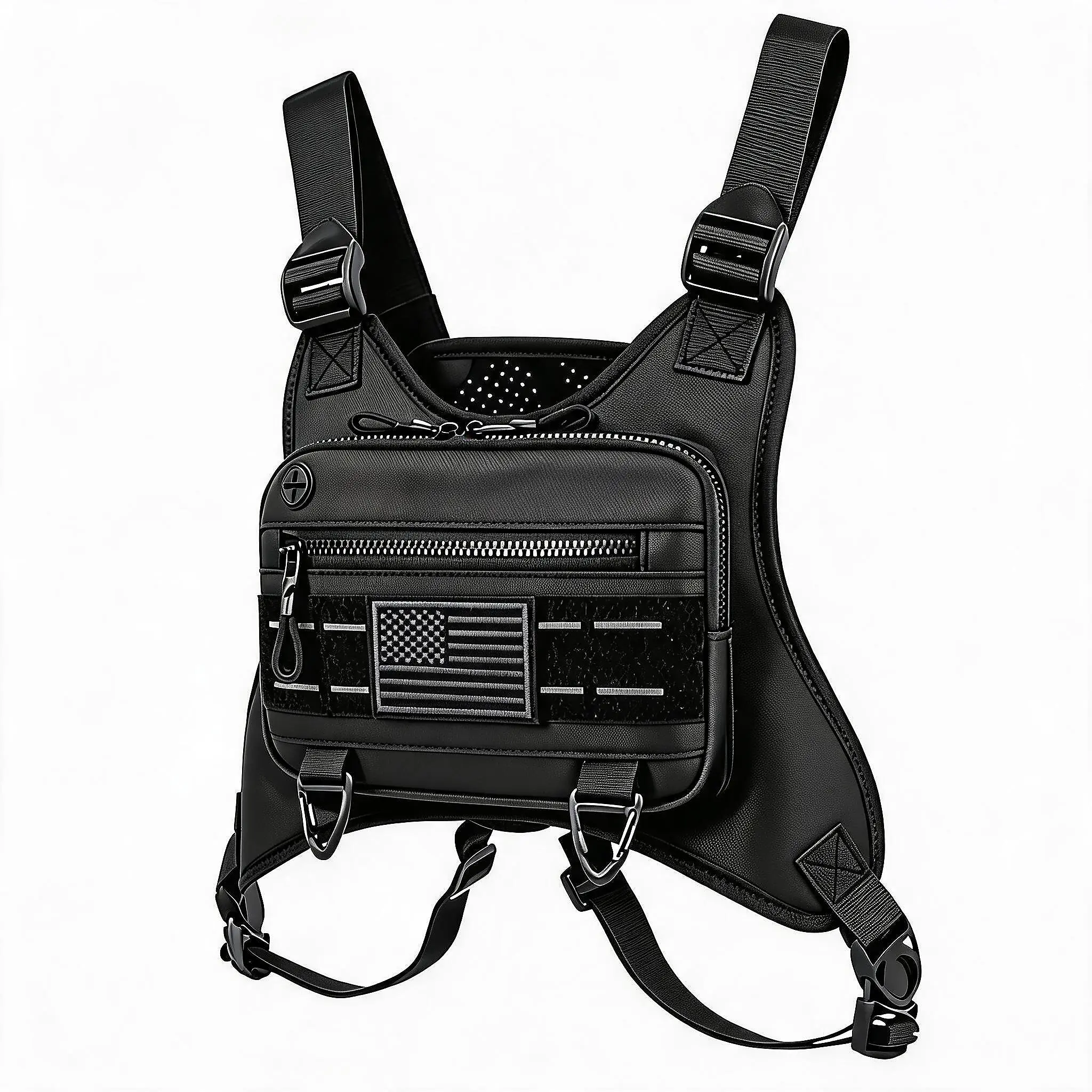 Unisex Tactical Trail Running Chest Pack - Adjustable Waist Strap, Extra-Wide Straps, Water-Resistant, Lightweight Durable Polyester, 3 Pockets, Reflective Strip, 10.6×6.8×2.5 Inches Outdoor Sports Bag for Hiking, EDC