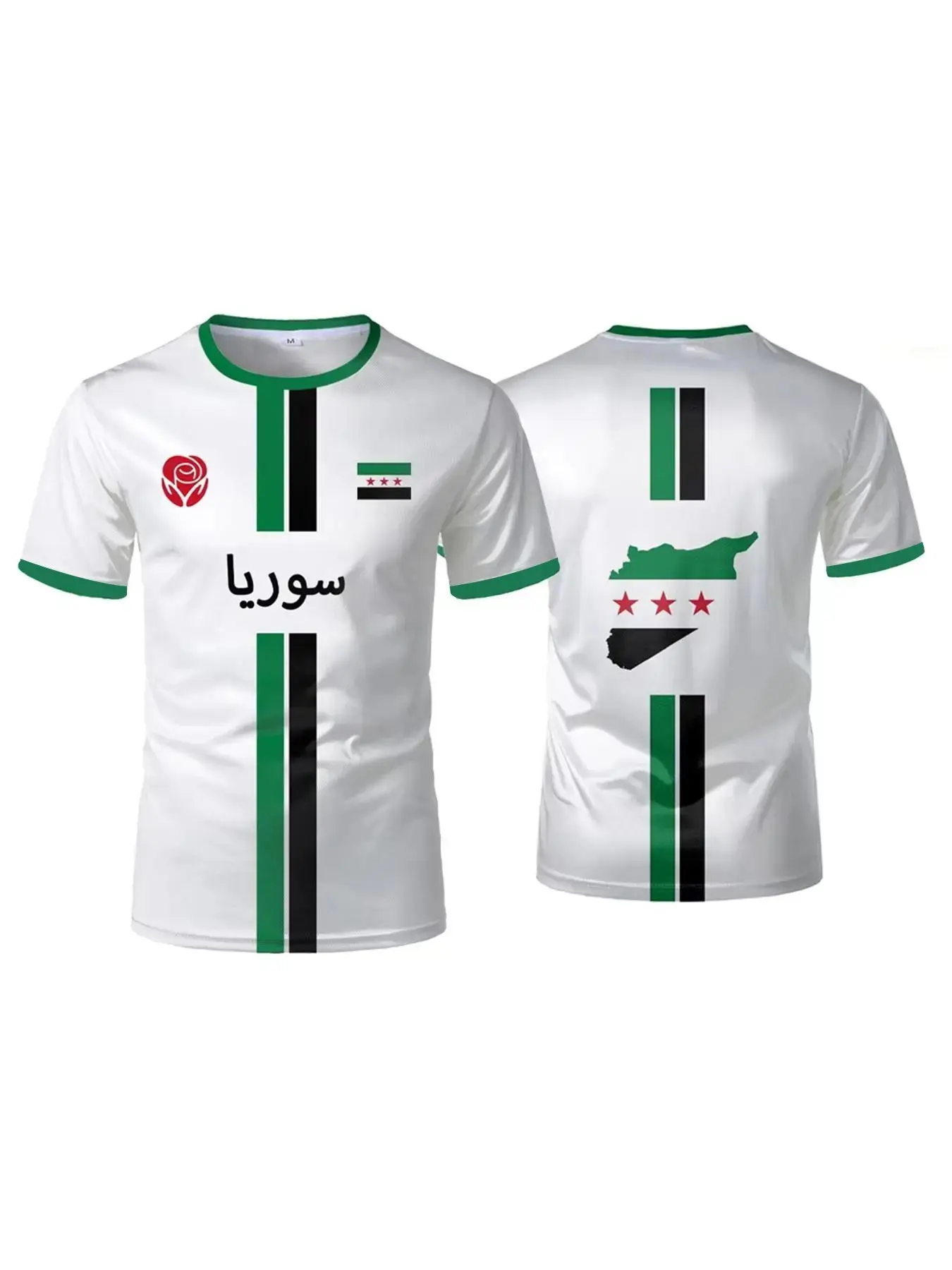 Syrian flag graphic pattern fitted men's top T-shirt, Round neck, 3D printed, free Syrian national emblem T-shirt, streetwear style short-sleeve casual women's T-shirt, Tropical