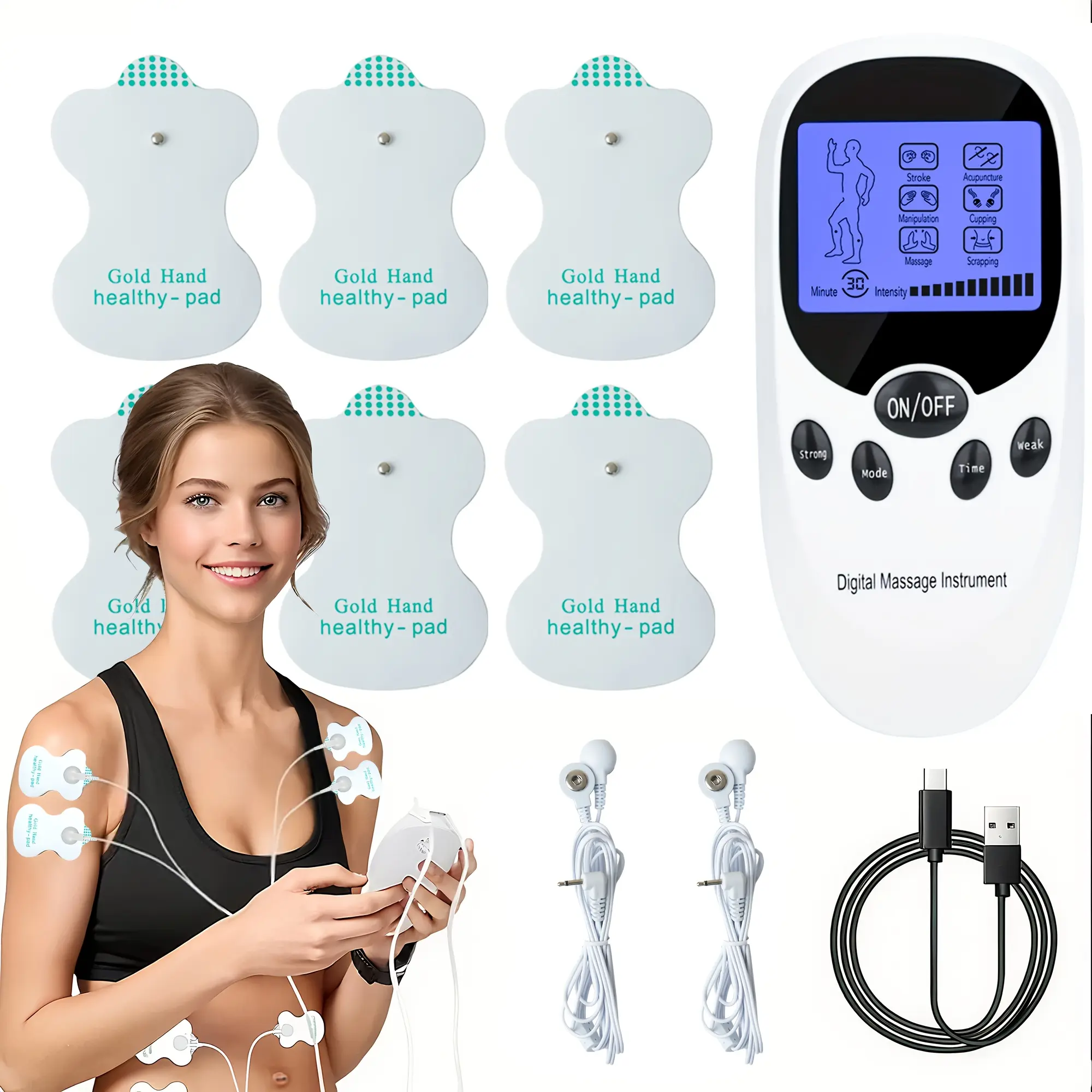 TENS + EMS Muscle Stimulator, Portable Massage Devices with 8 Electrodes, Full Body Pulse Massager for Relaxation, Easy-to-Use Personal Care Appliance, Ideal Gift for Family