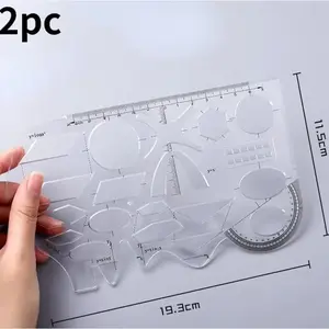 2pc Multifunctional Junior High School Pupils Mathematics Template Ruler  Supplies Drawing Function Graph
