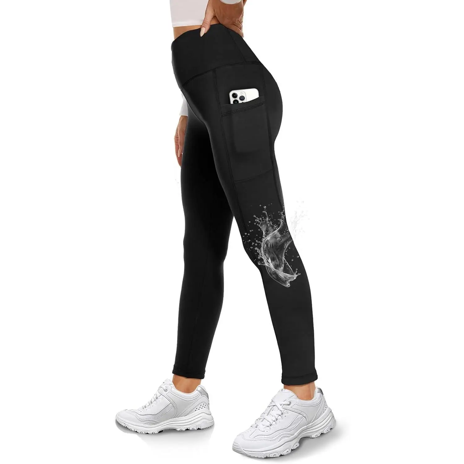 Fleece Lined Leggings for Women with Pockets- Water Resistant Winter Thermal Warm High Waisted Workout Tights Pants