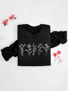 Wildflowers Fitted Knit Sweatshirt, Flower Crewneck Sweatshirt, Floral Round Neck Sweatshirt For Women, Flower Lover Sweatshirt, Flowers Hoodie, Women Gift, Aesthetic