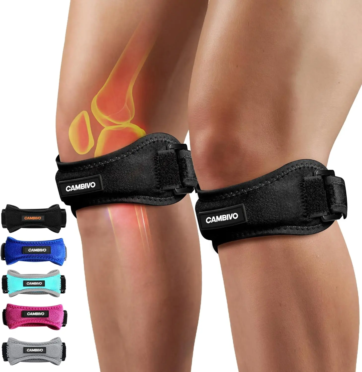 2 Pack Patella Tendon Knee Straps, Knee Brace for Women & Men with Extra Straps, Patella Bands for Pain Relief, Osgood Schlatter, Jumper’s Knee, Tendonitis, Running, Basketball, Volleyball