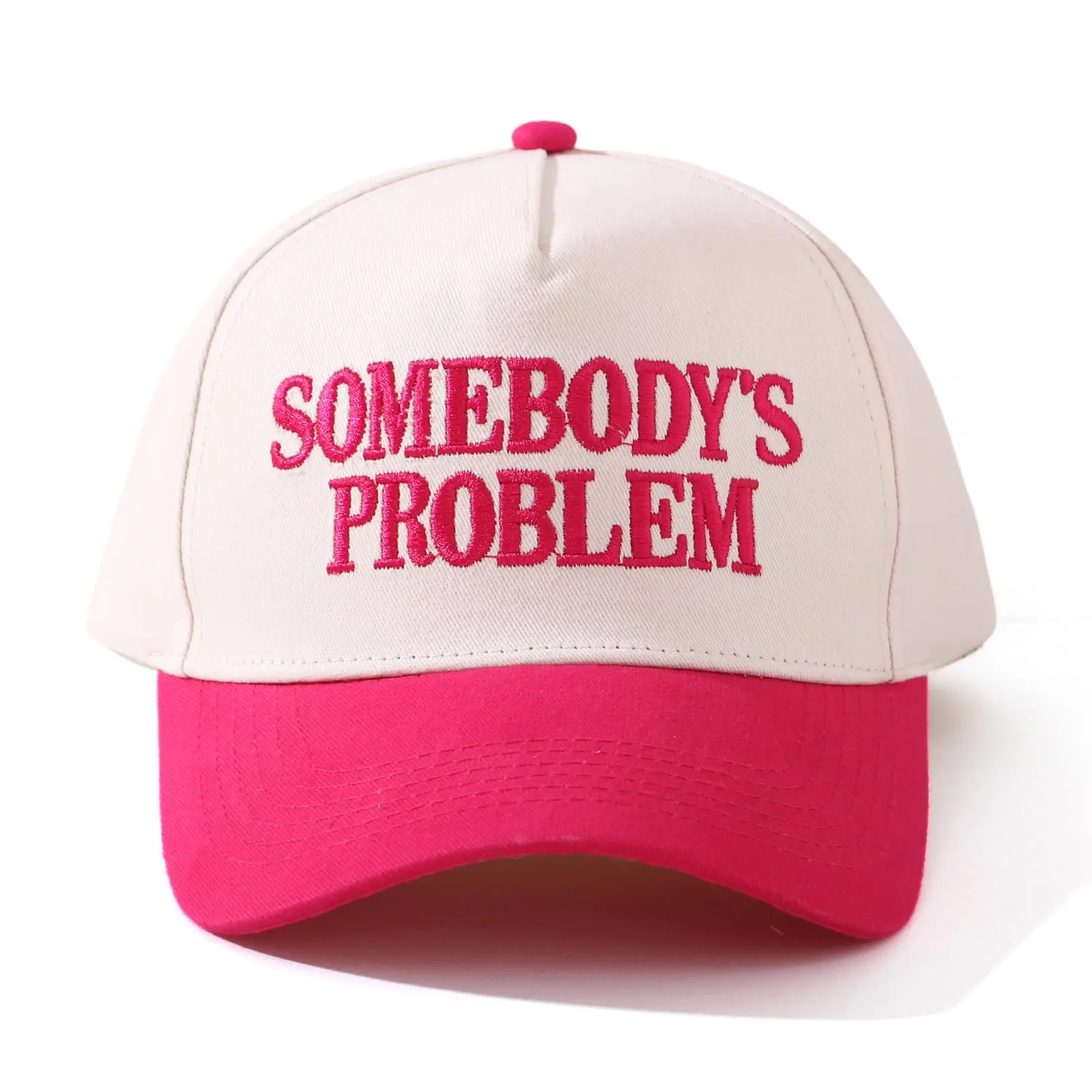 SOMEBODY’S PROBLEM embroidered Pink and White Trucker Hat Somebody main image 2