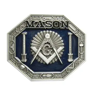 Antique Silver Enamel Mason Belt Buckle Hebilla