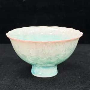 Crystalline flower shaped mouth rim pink blue with foot shaped single tea cup
