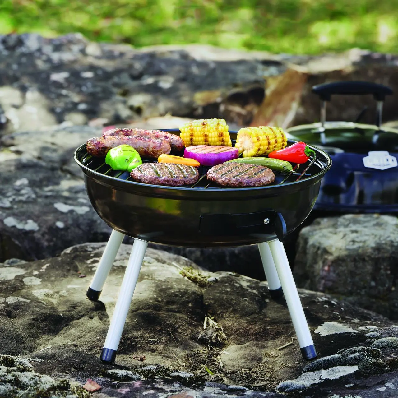 Expert Grill 14.5-in Stainless Steel Square Portable Black Charcoal Barbecue Cookware - Adjustable Damper, 8-Burger Room, for Backyard, Tailgate, Camping Trip