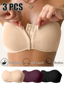 3-Pack Women's Full-Coverage Strapless Bralette, Wireless Medium Soft Casual Everyday Underwear Bras with Removable Pads, Breathable &, Ideal for Yoga & Daily Wear