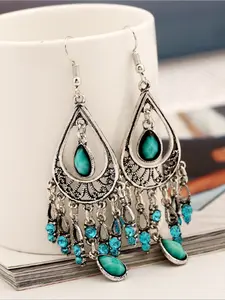 Bohemian Water Drop Shape Tassel Accents Statement Earrings, Vintage Ethnic Style, Elegant Accessory Women's Party Ready Holiday Jewelry, Trendy Fashionable Dangle Design Earings, Trendy Jewellery Accessories, Earrings for Decorative