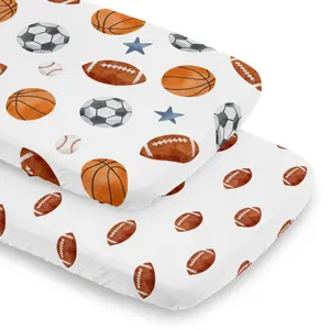 Sweet Jojo Designs 2-Piece Baby Bassinet Sheets Set (Sports Theme) for Boys, Infant Newborn Nursery, Oval, Rectangle & Hourglass Mattress (Football Print & Watercolor Vintage Sport Themed, Blue Stars)