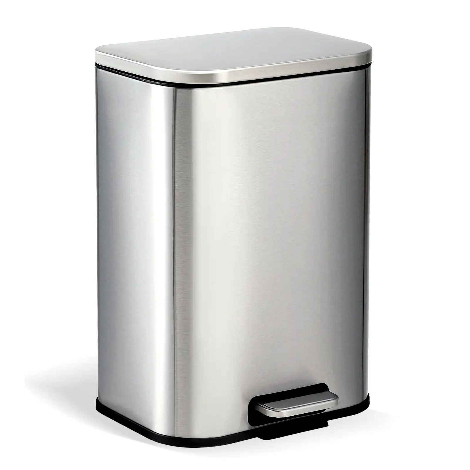 Stainless Steel Trash Can with Soft Close Lid Fingerprint Proof Step Garbage Can Rectangular Slim Waste Basket with Removable Inner Bucket Recycle Bin Trash Can for Kitchen Bathroom Bedroom Office Home 3/5/8/13 Gallon