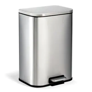 Stainless Steel Trash Can with Soft Close Lid Fingerprint Proof Step Garbage Can Rectangular Slim Waste Basket with Removable Inner Bucket Recycle Bin Trash Can for Kitchen Bathroom Bedroom Office Home 3/5/8/13 Gallon