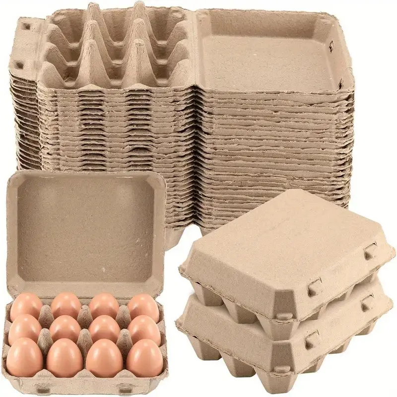 10PCS 3×4 Natural Pulp Egg Cartons, Each Holds 12 Eggs, Reusable Egg Storage Containers, Small Pet Enrichment Toys, Perfect for Home Kitchen and Farm Use, Ideal for Collecting and Storing Fresh Eggs