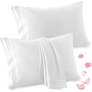 2 Pack Standard Pillow Cases - 20x26 Inch, 1800 Thread Count Microfiber Pillowcases Standard Size White Pillow Cases Luxury & Soft Embroidered Bed Pillow Covers with Envelope Closure