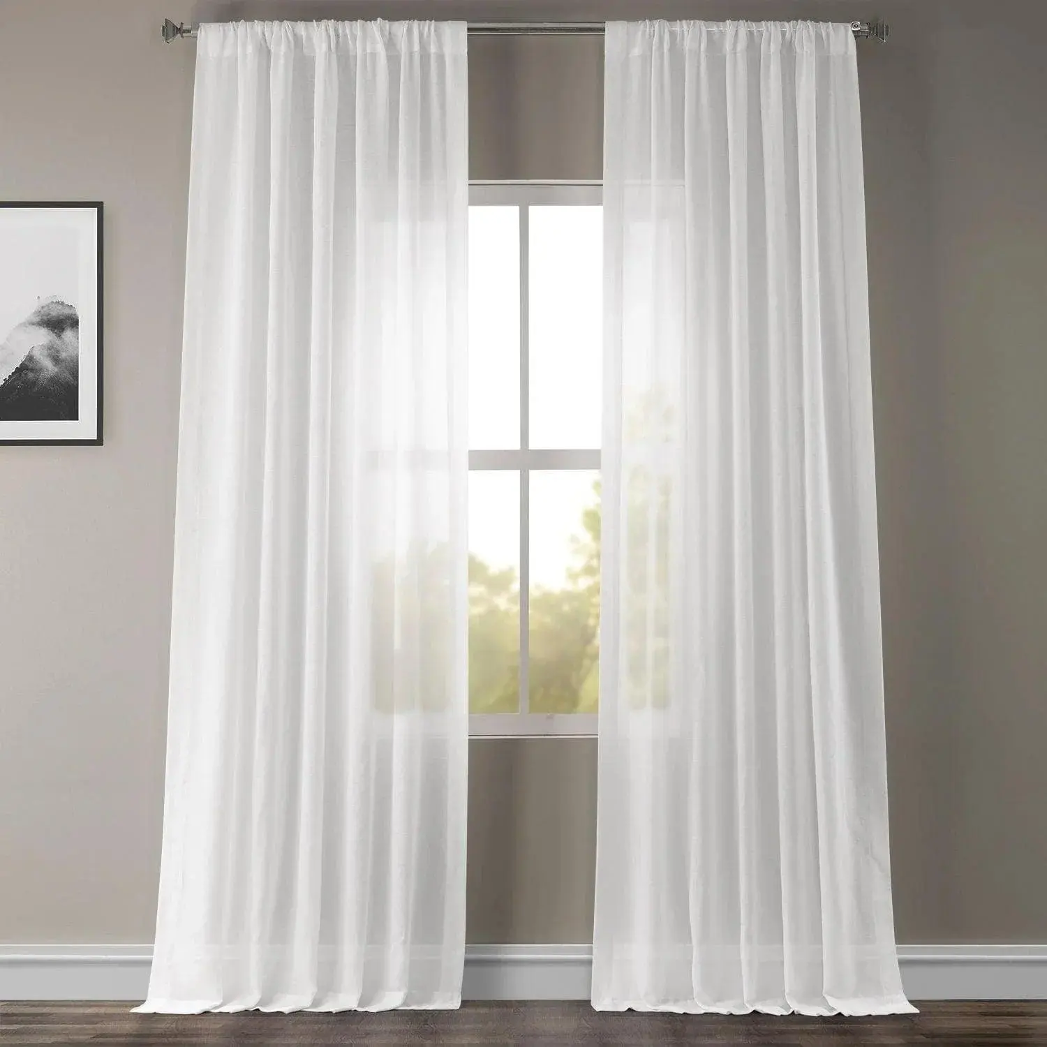 Textured Faux Linen Sheer Curtain - Half-Price Household Textile, Interior Decoration Accessory for French Country Decor, Bathroom Use with Room-Darkening Feature, White Orchid Design, Interior Decoration Accessories, Sheer Fabric