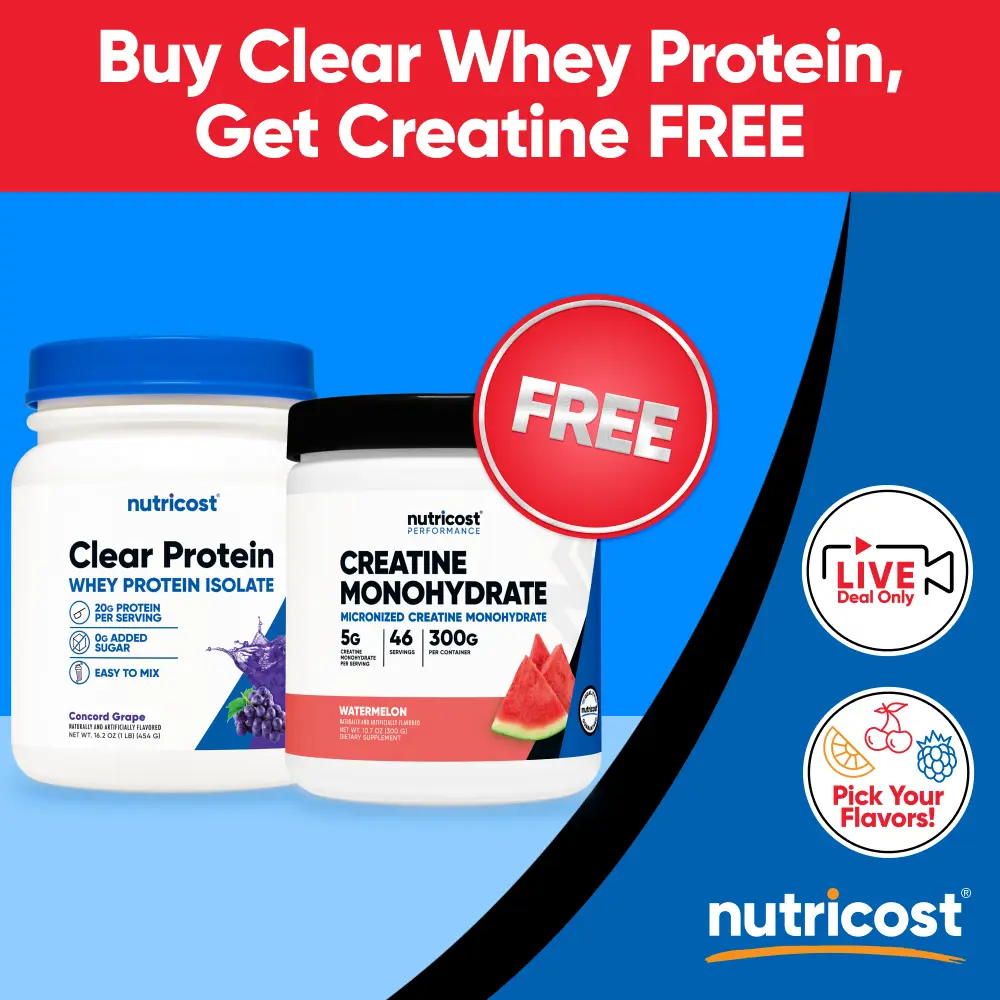Nutricost Clear Whey Protein Isolate & Nutricost Micronized Creatine Monohydrate Powder Supplement Bundle Nutricost Clear Whey Protein Isolate & Nutricost Micronized Creatine Monohydrate Powder Supplement Bundle