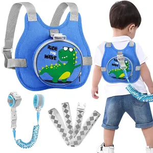 Toddler Safty Harness Leash + Reflective Anti Lost Wrist Link, Cute Dinosaur Kid Walking Harness with Leashes, Foldable Child Restraint Belt Pocket Tether Hold Baby Boy Close for Outdoor Travel