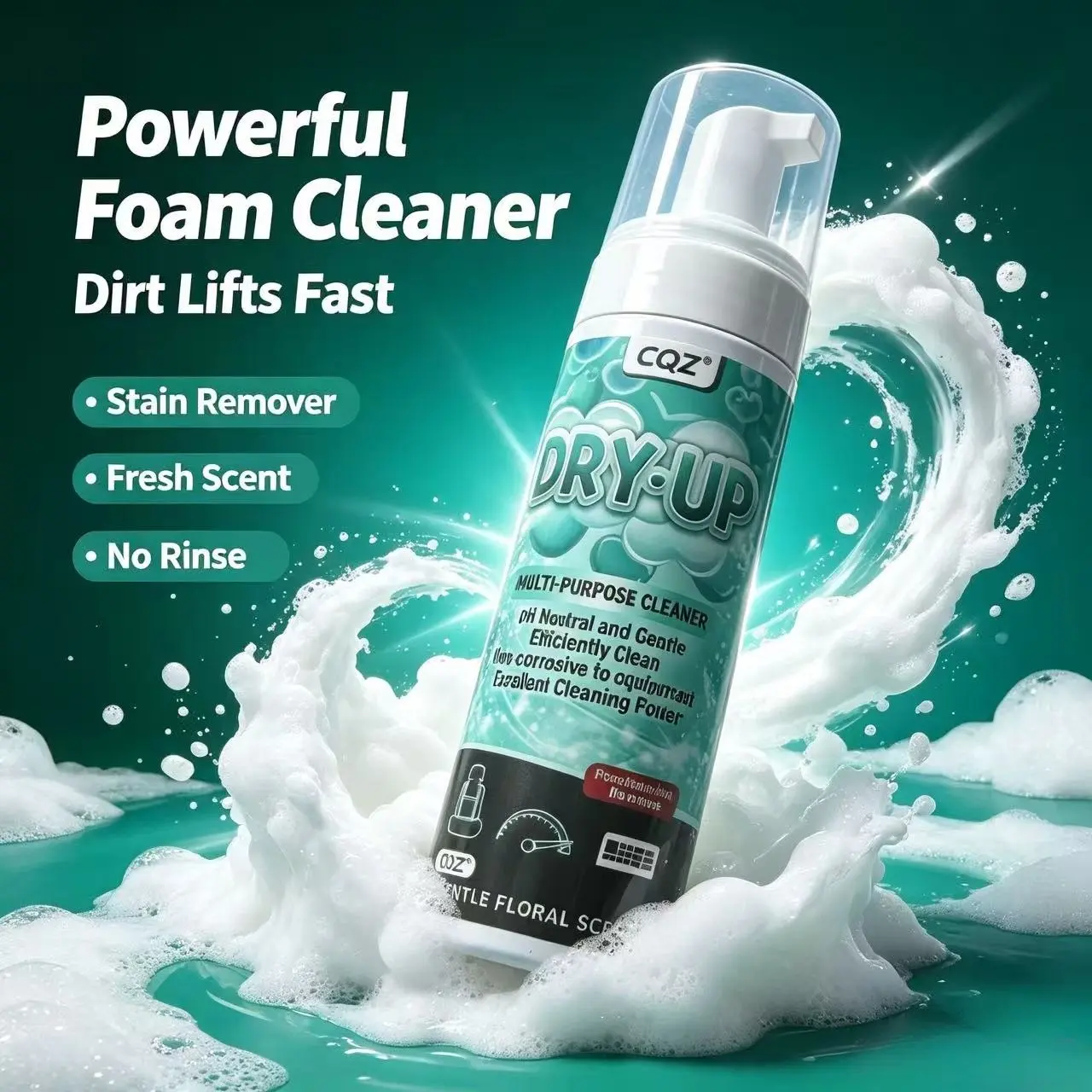 CQZ Waterless Multi-Purpose Foam Cleaner pH Neutral Non-Corrosive 200ml for Cars Accessories Shoes Professional Grade Deep Clean
