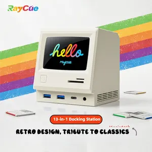RayCue 128K Retro Style Docking Station with Display Support Video Mini Macintosh MST 3*4K@60HZ 21 Ports Customized Screen Time Digital Album usb connectivity micro hub dongle gaming keyboard usb-c port creamy keyboards creamykeyboards sealight card C air