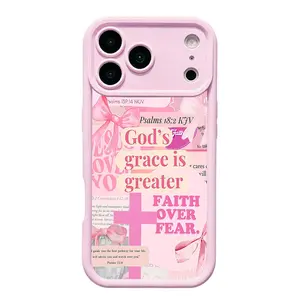 Christian Pink Aesthetic God's Grace Is Greater Bible Verse Phone Case for iPhone 17-11 Pro Max/Plus/Air, Shockproof Soft Silicone Cellphone Accessory, Durable Anti-Scratch Drop-Proof Handheld Devices Protection Cover Gift TYJT260528011
