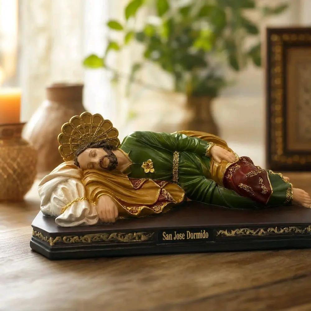 San José Dormido 8" Statue - Saint Joseph in Serene Reclining Pose, Calm Expression, Durable with Intricate Details, Symbol of Trust and Guidance