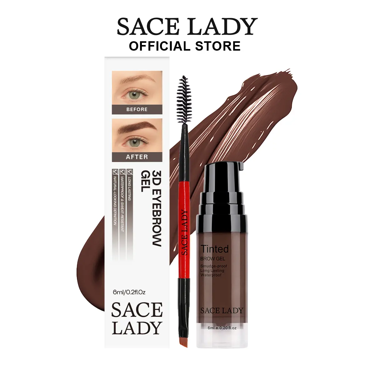 SACE LADY Pigmented Eyebrow Gel - Long-Wearing, Waterproof, Smudge-Proof Tinted Brow Cream Cosmetic Kit for Flawless Brows