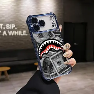 Flex Harder with This Shark Bite Just Leveled Up with This Shark & Money Case For IPhone 17 16 15 14 13 12 11 PRO PLUS MAX AIR Four-corner Drop-proof Transparent Casual Soft Silicone patternfull protection case floral pattern Mobile Phone Case L537