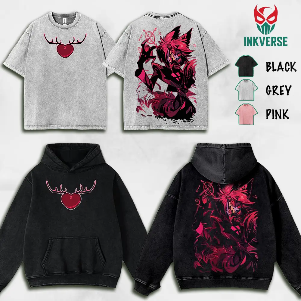 Alastor Hazbin Hotel Season 2 Wash T-Shirt,Hazbin Washed Shirt, Comic Shirt, TV Show Shirt graphic tees Menswear Top Cotton Fabric lover streetwear Casual Black graphic tee