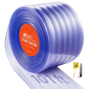 Clear PVC Strip Curtain, 101 Ft Length, 12 In Width, Ribbed Plastic Door Strip Roll, Bulk Pack for Walk-In Freezer and Cooler, Doorway Curtain Strips for Supermarkets, Garages, Warehouses, Pet Rooms, Animal House