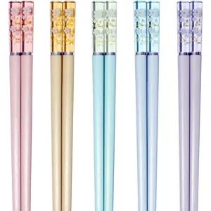 5 Pairs Chopsticks Cherry Blossom Pattern Decoration Multicolor Chopsticks  Reusable Dishwasher Safe Yellow Pink Blue Green Purple Chopsticks