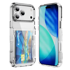 Transparent Card Holder Case Full Camera Protection for IPhone 17 16 15 14 13 12 11 Pro Max Plus XR Slim Shockproof Anti Scratch Anti Fingerprint Lightweight
