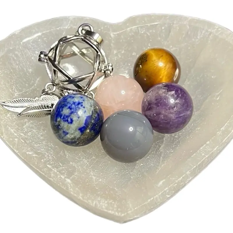 Open Dreamcatcher Cage Necklace with 5 Interchangeable Stones - Lapis Lazuli, Rose Quartz, Tiger Eye, Amethyst & Agate