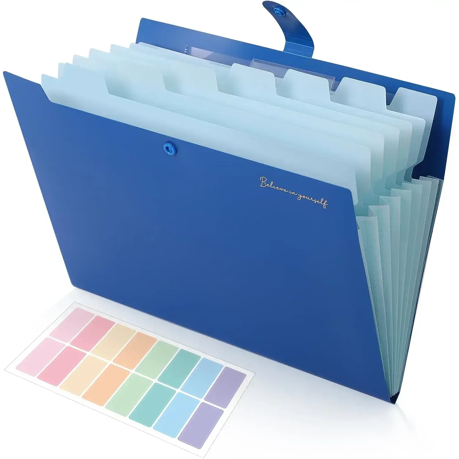 Blue Expanding File Folder - 8-Pocket Accordion File Organizer with Inner Hidden Pocket, Waterproof PP 12.8" x 9.8" Letter/A4 Document Receipt Holder, Great for Students