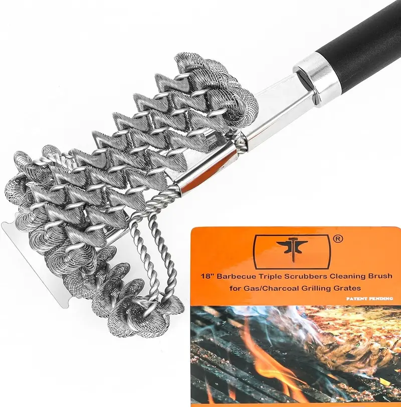 18" Bristle Free Grill Brush Barbecue Triple Scrubbers Cleaning Brush for Gas or Charcoal Grills,Compatible with Stainless Steel/Cast Iron/Porcelain Grill Grates