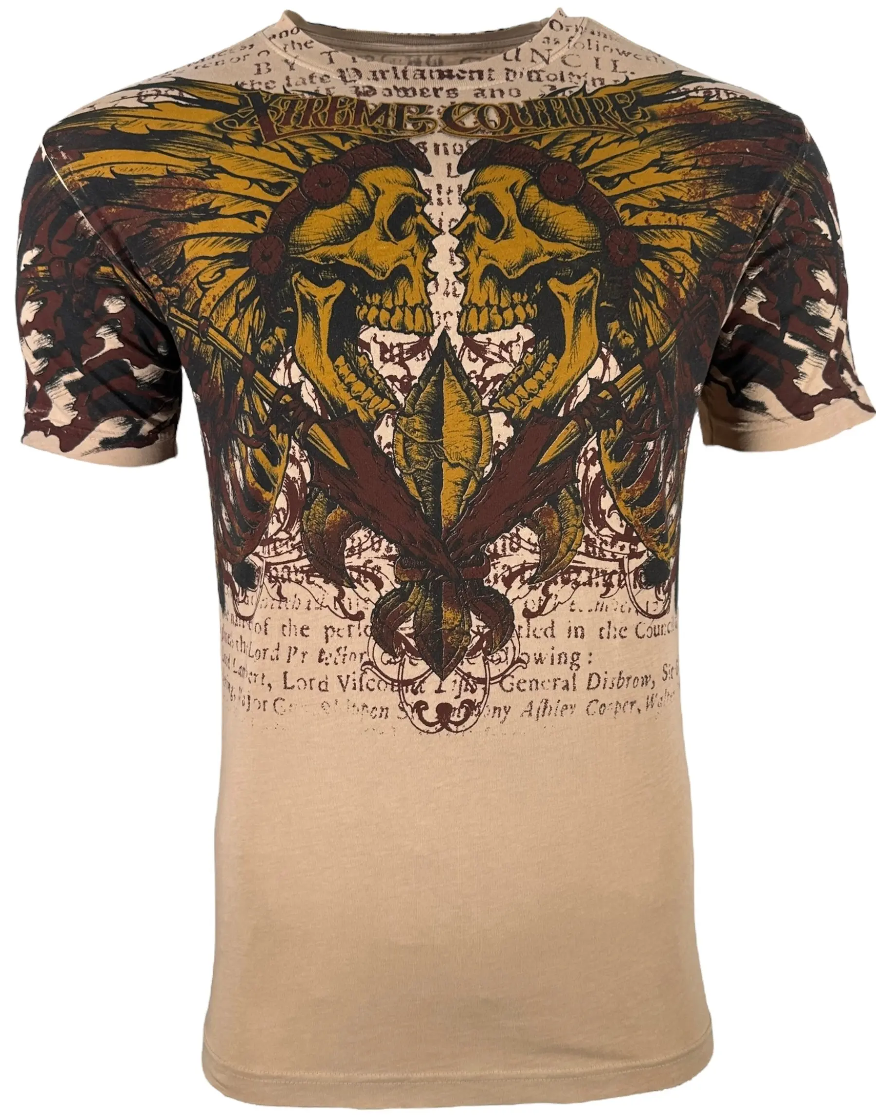 Xtreme Couture Dakota Men's Gothic Biker Streetwear T-Shirt - 100% Cotton, Fitted Cut, Round Neck, Short-Sleeve, All-Seasons Menswear with Front & Back Graphic Prints, Size L
