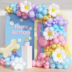 161Pcs Blue Balloons Arch Kit, Dog Paw Birthday Decorations with Pastel Pink Yellow Blue Purple Daisy Dog Bone Balloons for Theme Baby Shower Blue Birthday Party Decorations