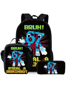 Bruh Steal A Brainrot 67 Six Seven Printed Backpack 3-Piece Set Includes Lunch Bag and Pen Case School Backpacks
