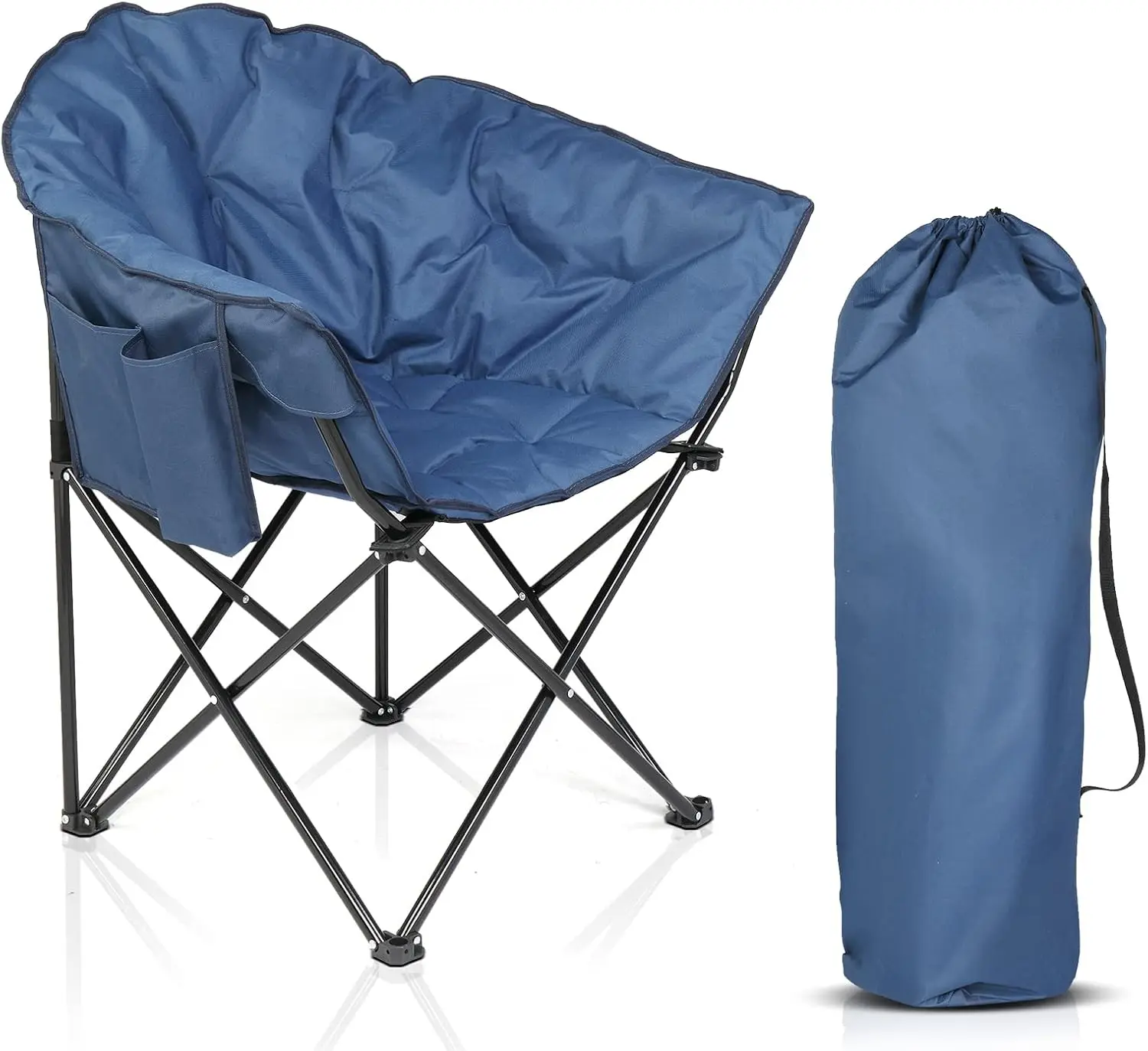 Oversize Padded Comfortable Folding Chair - 300lb Capacity, Alloy Steel Frame, Fold Oversized Design, Side Pocket, Carry Bag, Portable Oversized Model for Outdoor Camping, Indoor Outdoor Use, Comfortable Folding Chairs, Fold Oversized Chairs