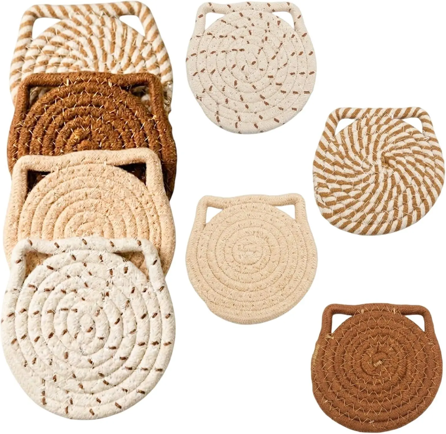 4 Pack Cat Ear Cotton Woven Absorbent Coasters with Metal Holder - Tabletop Protection Cup Coasters for Home Office Decor