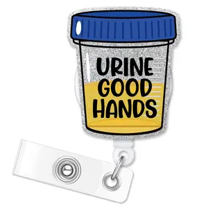 Urine Good Hands Funny Urology Badge Reel, Medical Badge Reel, Cute Nephrology Retractable ID Card Badge Holder, Name Tag Work Badge Clip for RN LPN CNA MA ER Nursing Student ED OB/GYN Urinalysis Lab Doctor, Nurse Gifts, Badge Decoration