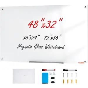 VEVOR Magnetic Glass Whiteboard, Dry Erase Board 36x24, Wall - Mounted Large White Glassboard Frameless, with Marker Tray, an Eraser and 2 Markers, BlackVEVOR Super Brand Day