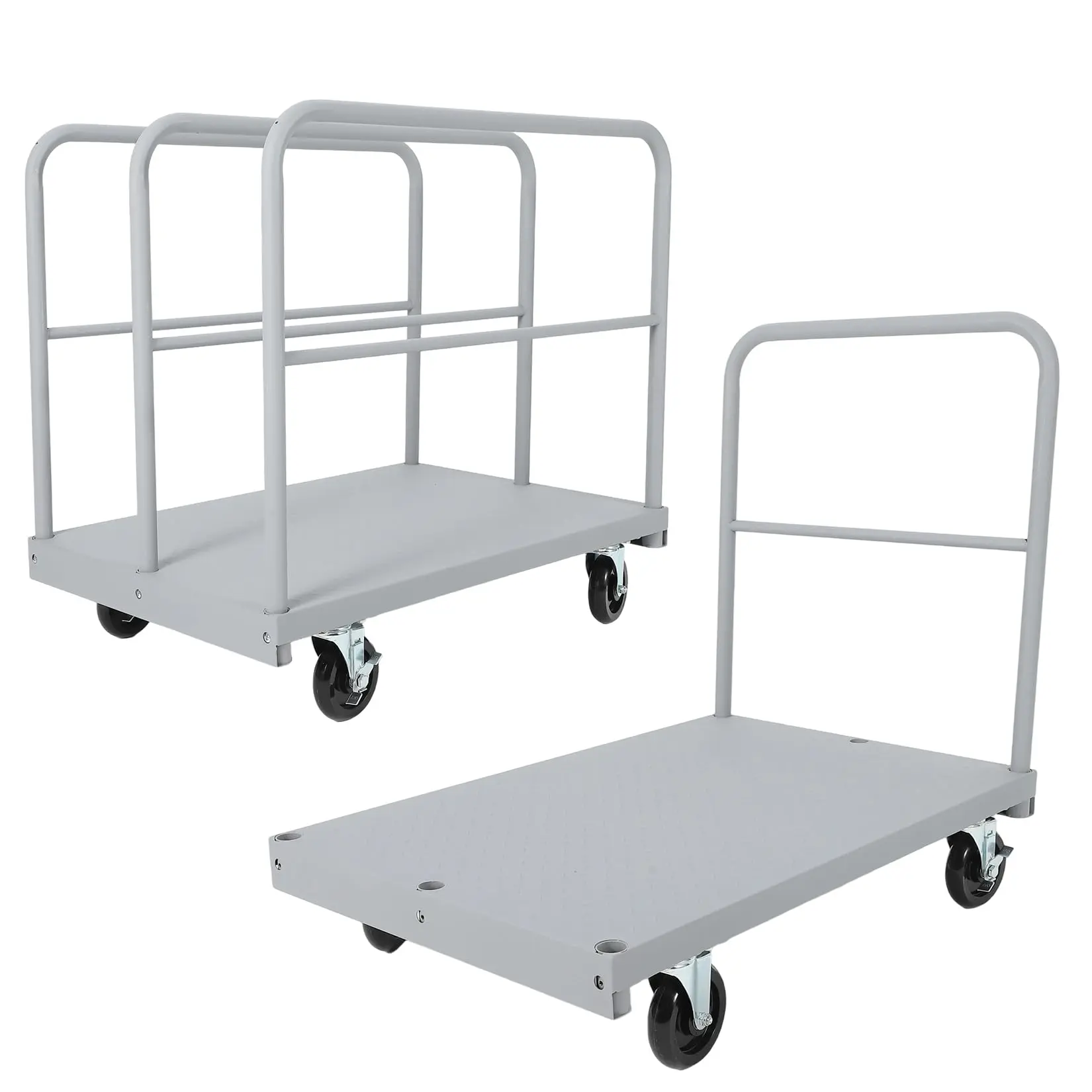 2-in-1 Heavy Duty Steel Panel Truck Cart – 36x24 Flatbed Platform, 2200 lb Capacity, Industrial Grade Material Handling, 2 Removable Side Handrails, 360° Swivel Wheels for Warehouse and Drywall