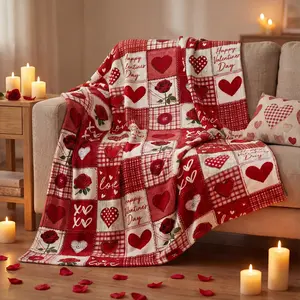 Horaldaily Valentine Plaid Polyester Fleece Blanket - 50x60 in Heart Print, Soft Plush Couch Throw for Couch Lounging, Multi-Size Ideal Gift for Adults (Kids Compatible)
