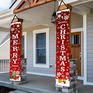 Christmas Themed Banner, 1 Pair Merry Christmas Door Banner, Festive Backdrop for Home Party Garden Decoration, Party Supplies, Party Decorations Banners