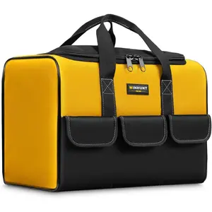 Large Tool Bag, 17 inch Wide Mouth Tool Organizer Bag for Home Repairs,StorageDouble Zipper, Yellow and Black, 16.9 x 11.8 x 9.8 inch
