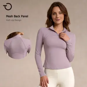 TIMEOFF Women's Long Sleeve Half Zip Workout Top - Form-Fitting Stretchy Moisture-Wicking Athletic Shirt | Breathable Fabric to Keep You Dry & Move Freely | Ideal for Yoga, Running, Gym & Outdoor Active Fitness