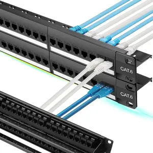 48 Port Cat6 Patch Panel with Inline Keystone 10G Support, Pass-Thru Coupler UTP 19-Inch, Removable  Bar, 1U Network for Cat6, Cat5e, Cat5 Cabling
