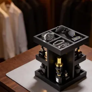 Cologne Organizer for Men,Cologne Stand,3 Tier Wooden Perfume Shelf with Rotate,Desk Organizer,Gifts for Dad From Wife,Husband Boyfriend Birthday Gift Ideas,Valentine's Day Gifts for Men