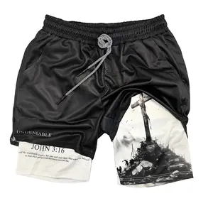 JOHN 3:16 THE CROSS Performance Shorts Summer Double Layer Beach Pants Fitness Training Pant Sports